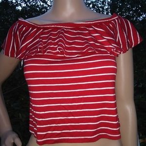 NWT jrs. "Youth In Revolt" red/white crop top